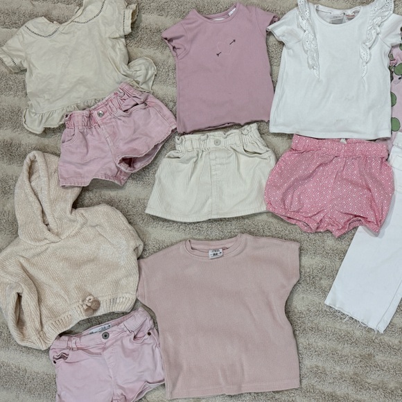 BUNDLE Zara Kids toddler girl set corduroy shorts tee sweater ribbed top ruffle - Picture 2 of 8